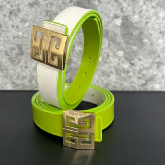 Givenchy 4G Buckle Reversible Leather Skinny Belt– Citrus Green - NEW WITH TAGS - Picture 7 of 12
